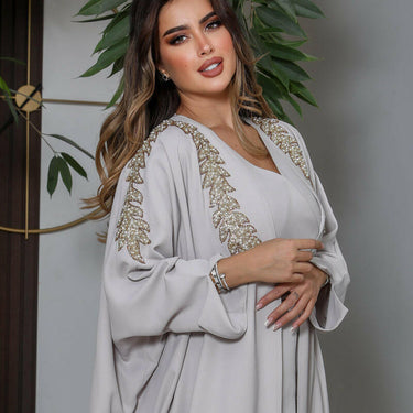عبايه فري سايز كريب رمادي مع شك مبطنه