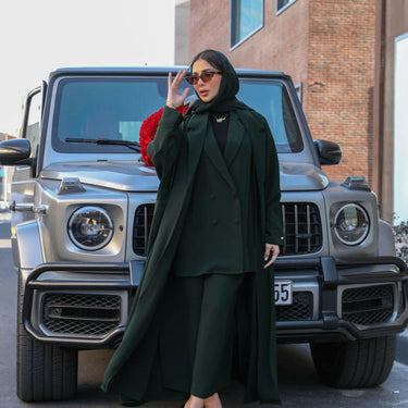 عبايه بليزر فري سايز كريب اخضر على زيتي ساده