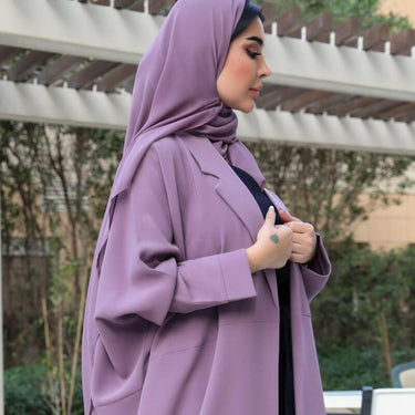 عبايه بليزر فري سايز كريب بنفسجي سادة