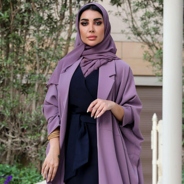 عبايه بليزر فري سايز كريب بنفسجي سادة